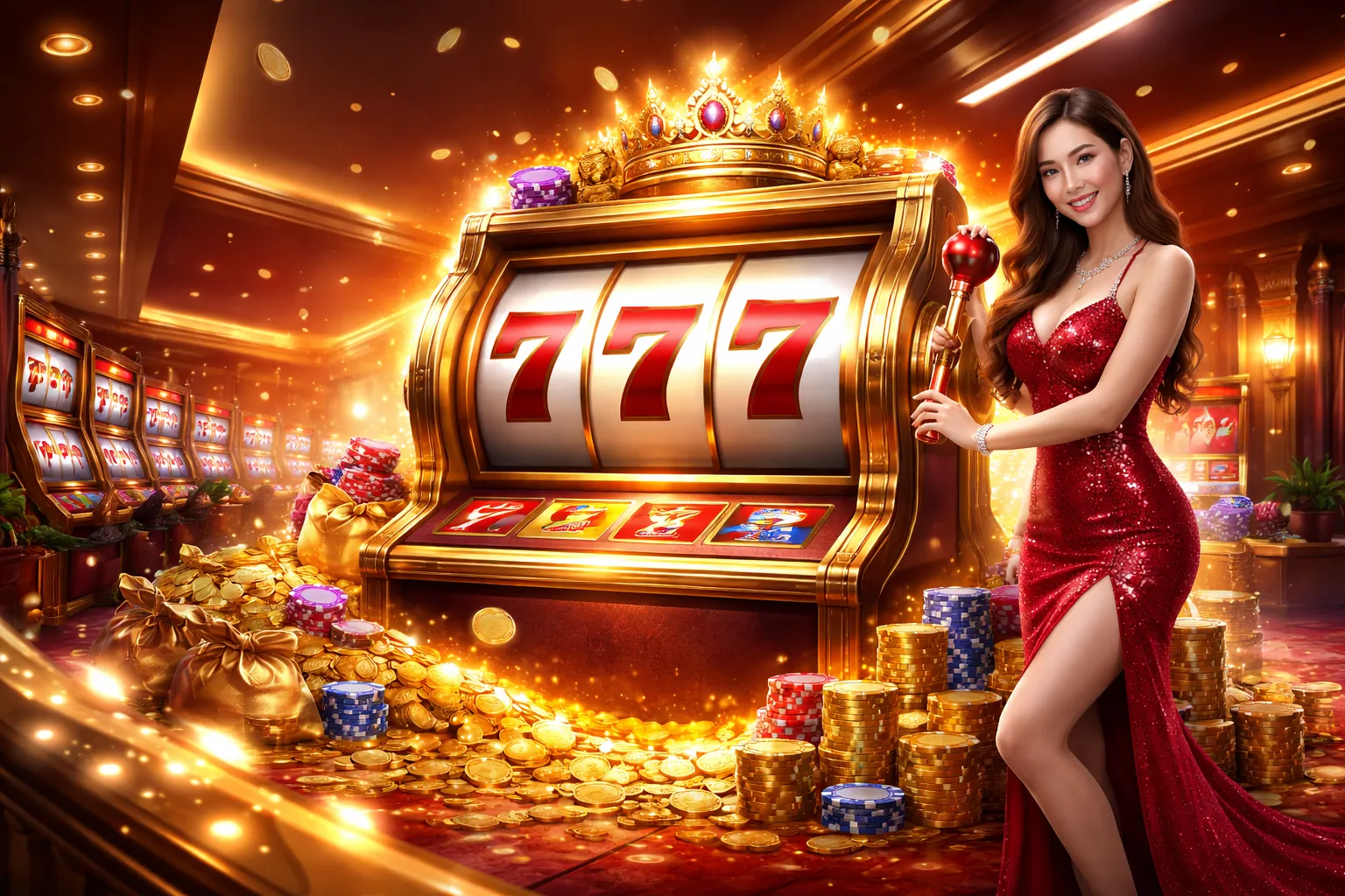 Hình ảnh chính của Slot Games tại HM88 Tải Game, với biểu tượng nổ hũ và phần thưởng lớn